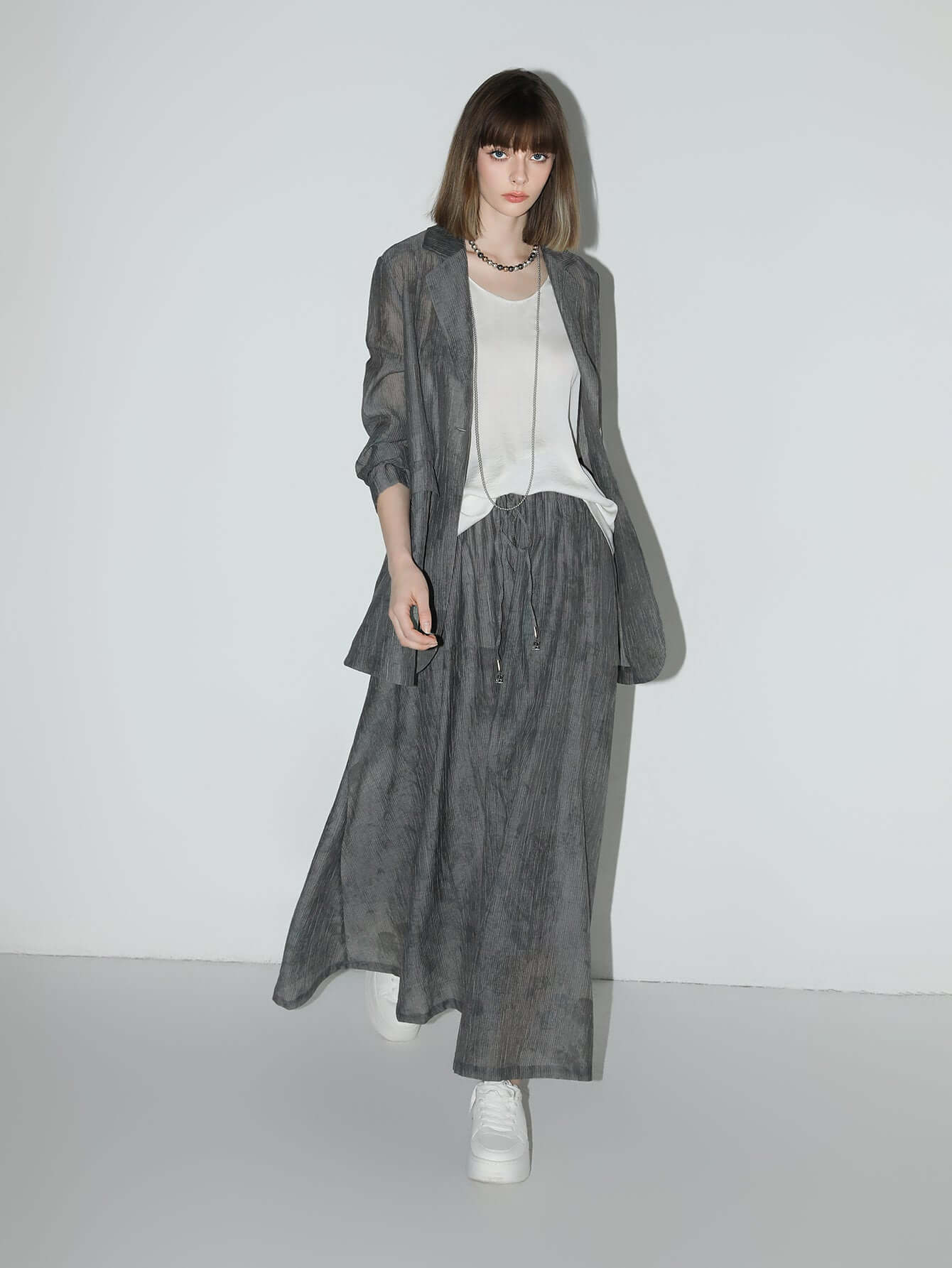 Ink-Washed Draped Striped Blazer